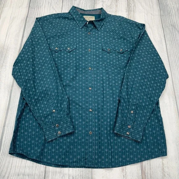 Cody James Western Pearl Snap Shirt 2XL Blue Long Sleeve Cowboy Aztec Mens - Picture 1 of 10